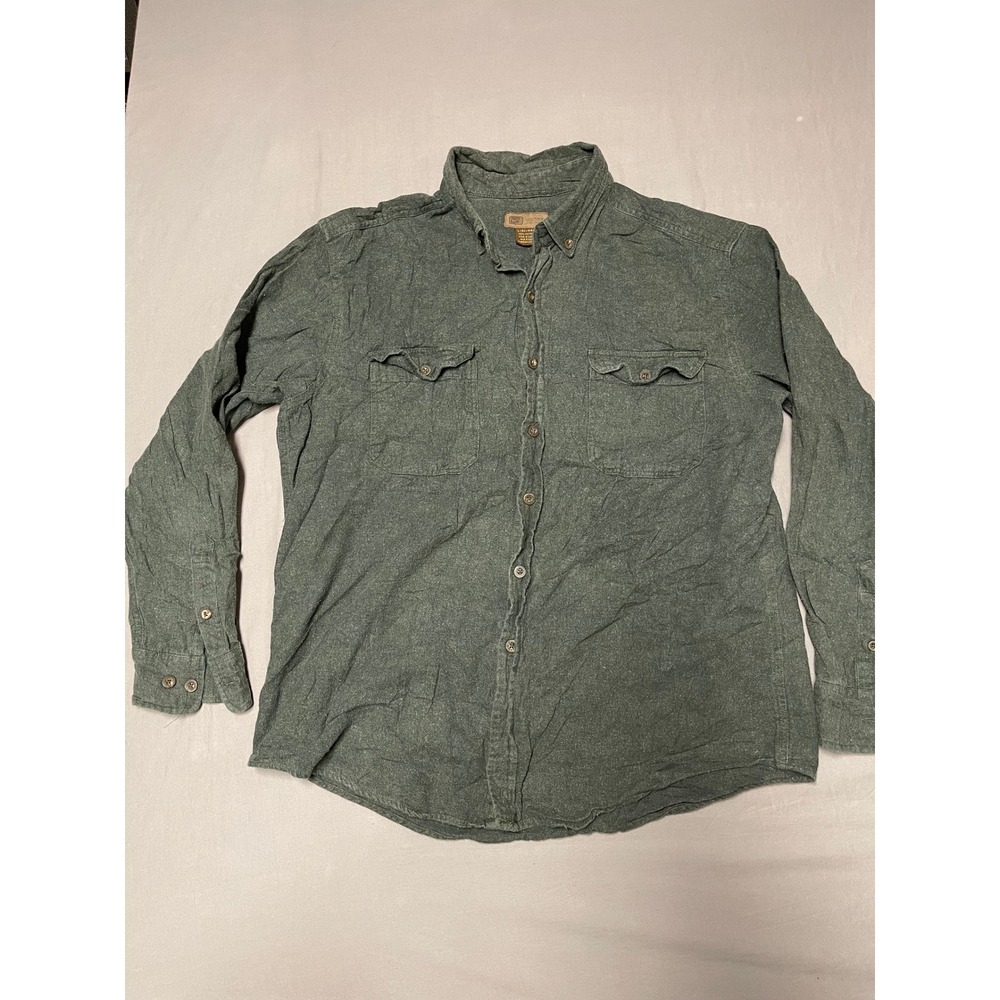 Faded Glory Originals Mens Green Cotton Flannel Button Down Shirt Large 42/44